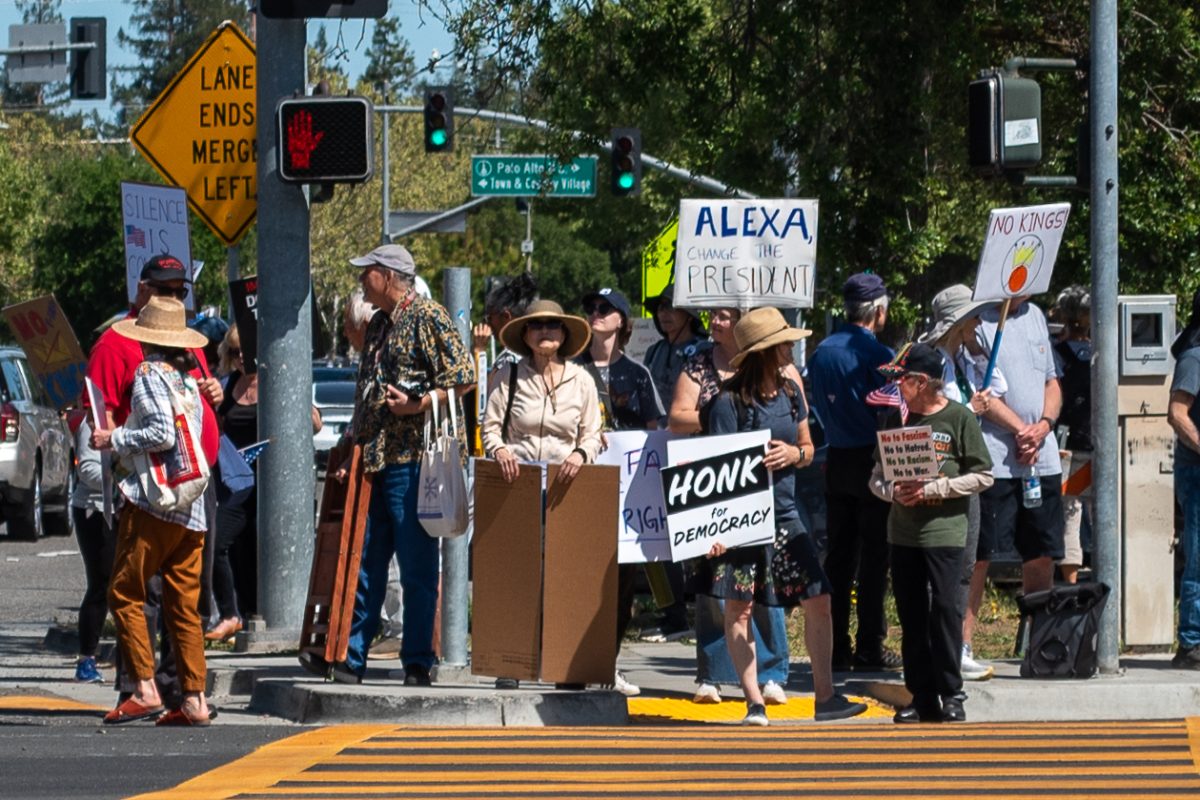 Protesters of all ages line up to form a ‘five-mile human chain’ from Sunnyvale to Palo Alto
