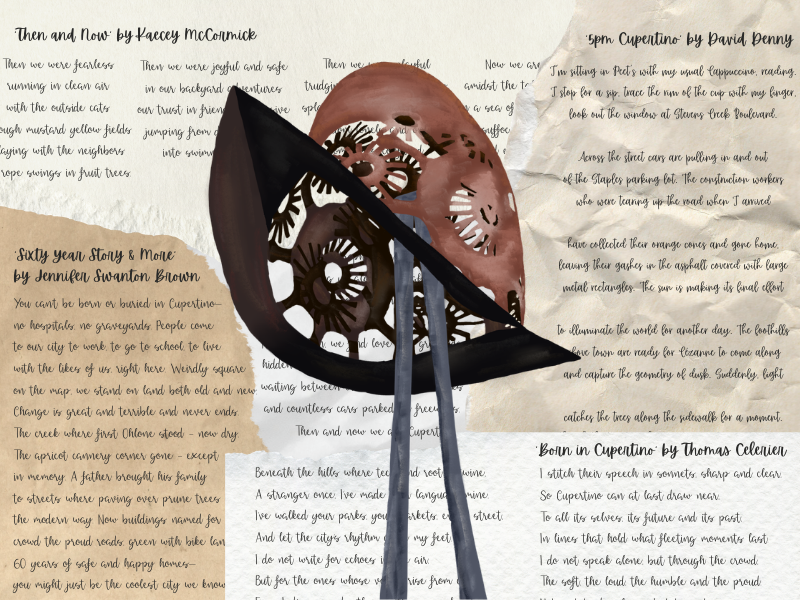For the past 15 years, Cupertino’s poets laureate have promoted community awareness and participation in poetry. Illustration | Corinna Kuo, paper illustrations courtesy of Canva | Used with permission