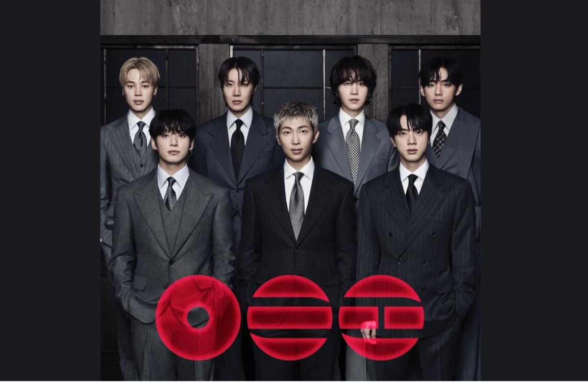 BTS’ poses in suits for “ARIRANG”’s album cover, recreating a 20th century photograph of seven Korean students who studied at Howard University in 1896, who were one of the earliest to record and sing the traditional Korean folk song, “Arirang.” Photo courtesy of BIGHIT MUSIC 