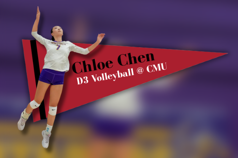 Senior Chloe Chen jumps up to hit the volleyball. Photo courtesy of Chloe Chen | Used with permission. Photo Illustration | Kate Yang