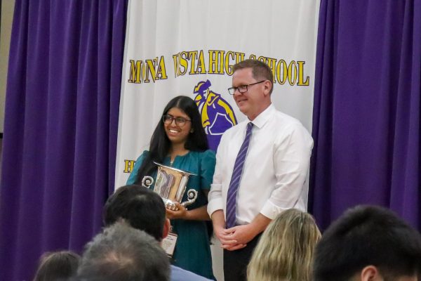 Sophia D’Sa poses with Clausnitzer after receiving the Service Above Self Award. Photo | Vaishnavi Katukam 